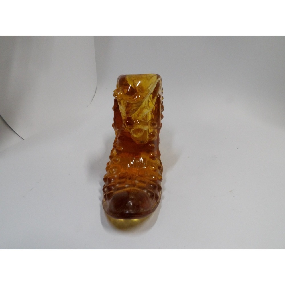 Vintage 1970's Art Glass Fenton Amber Hobnail Cats Head Slipper Shoe Small Chip - Picture 3 of 4